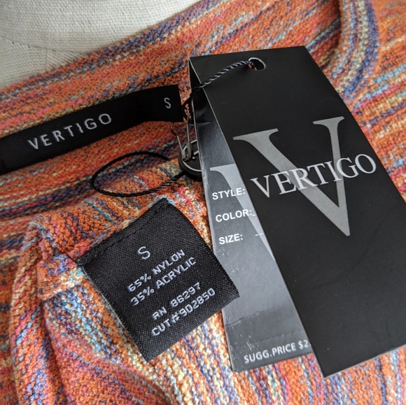Vertigo Top Space Dye Multicolor Knit Elbow Length Sleeve Round Neck S NWT - Picture 12 of 12